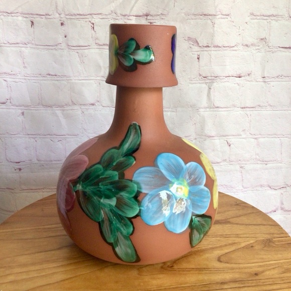 Vintage Hand Painted Pottery Mexican Water Jug with Cup - Picture 2 of 10